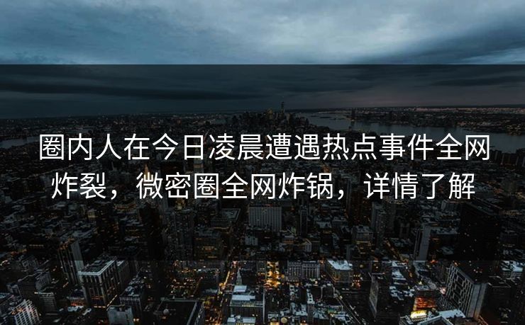 圈内人在今日凌晨遭遇热点事件全网炸裂，微密圈全网炸锅，详情了解